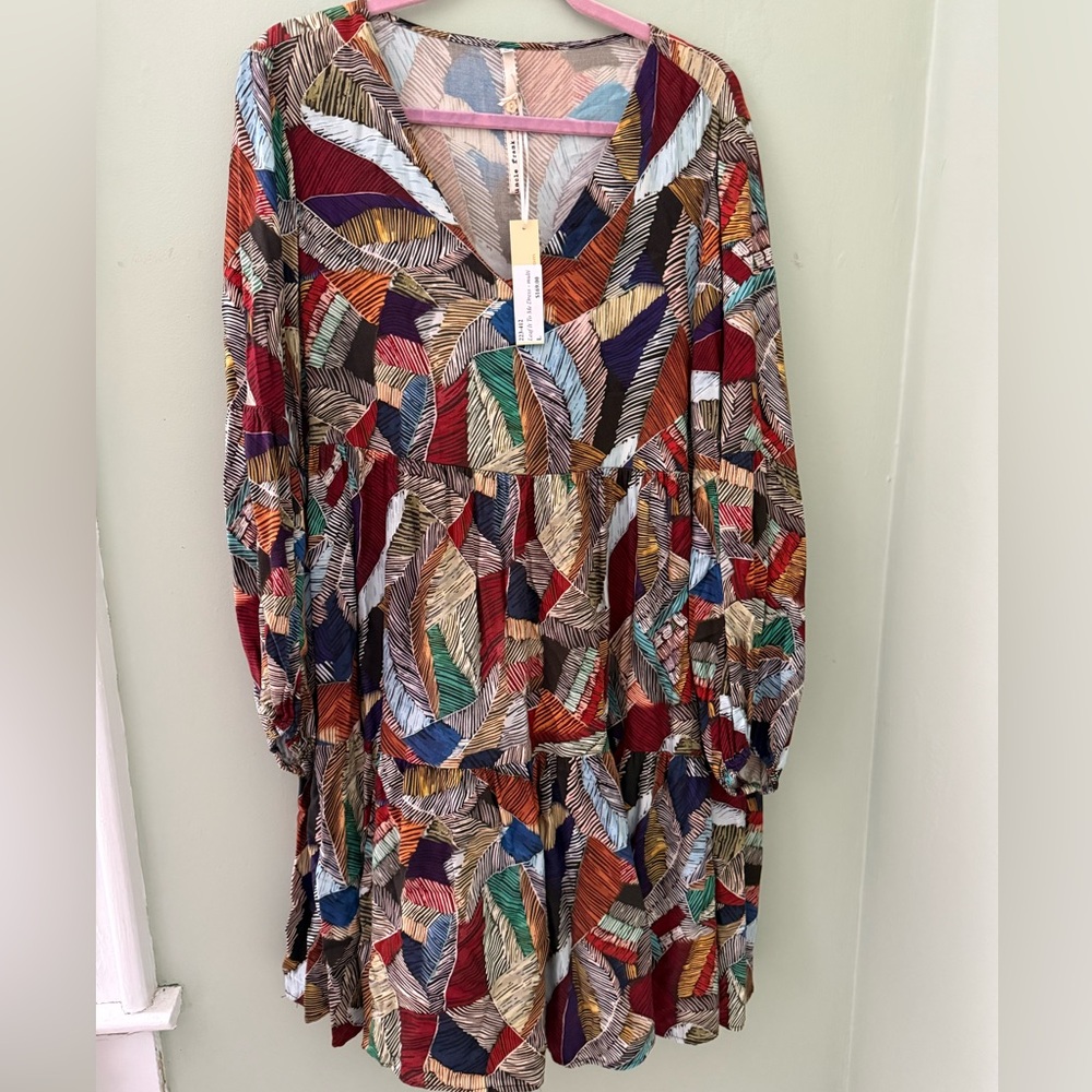 Uncle Frank Colorful Feather Long Sleeve Dress Size L